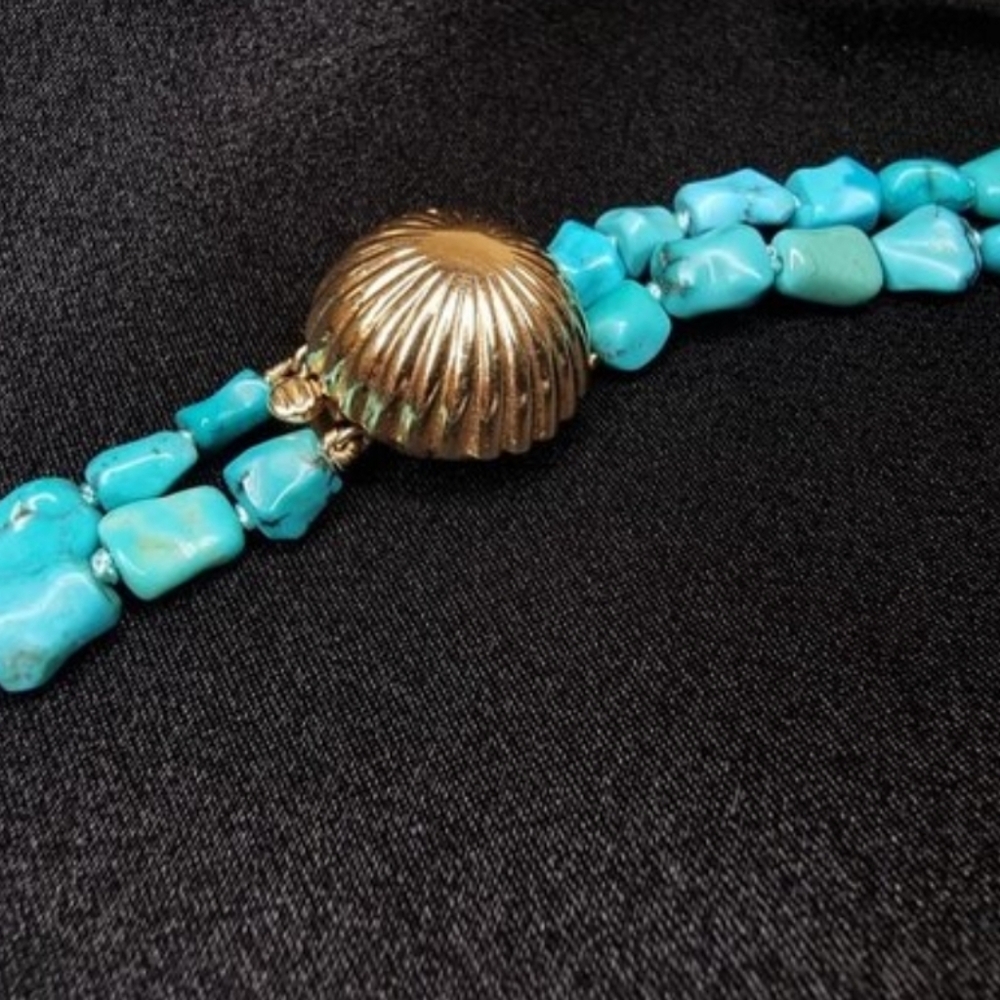 14k Vintage Turquoise Nuggets and Gold Beaded Necklace - Picture 6 of 11